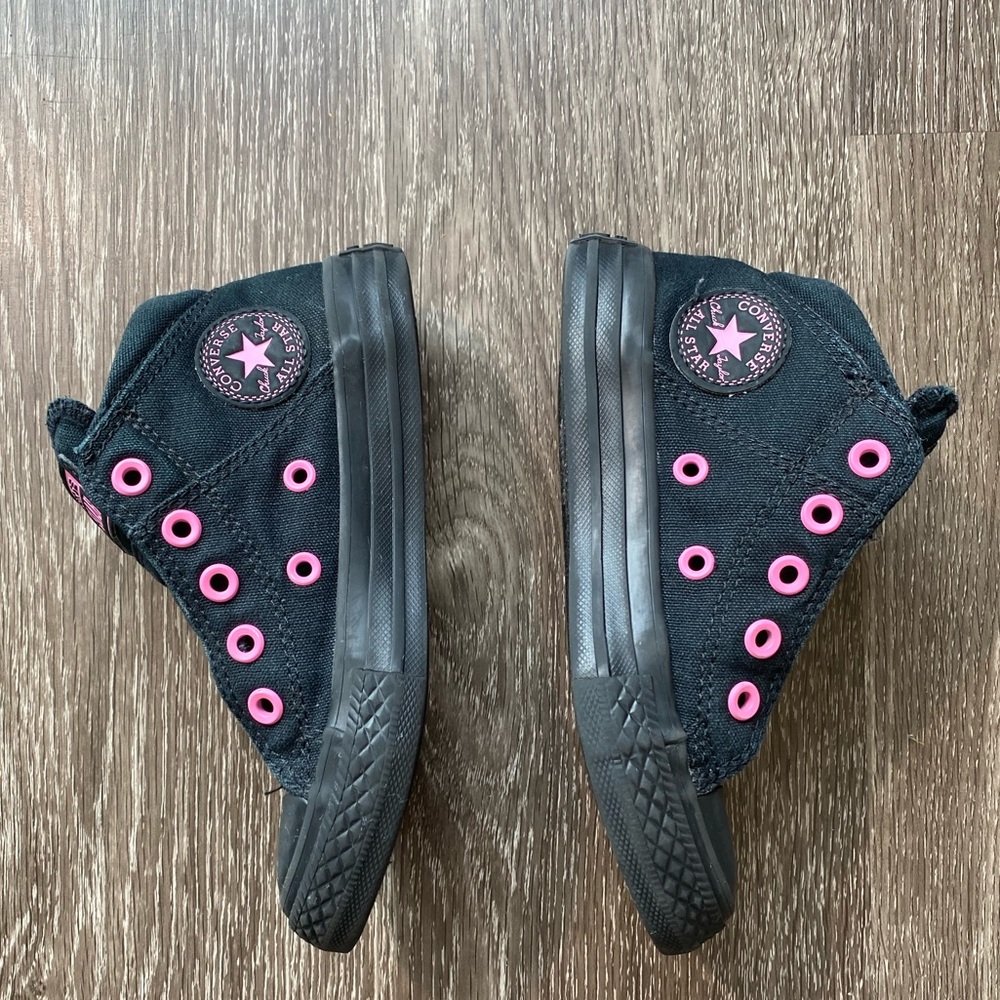 Converse High tops. All black w/pink details. 11 - Picture 5 of 13